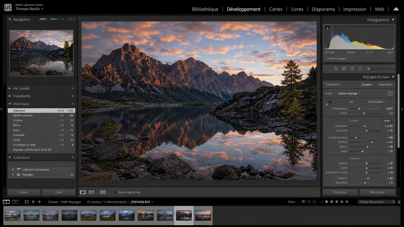 Lightroom en cours de développement RAW