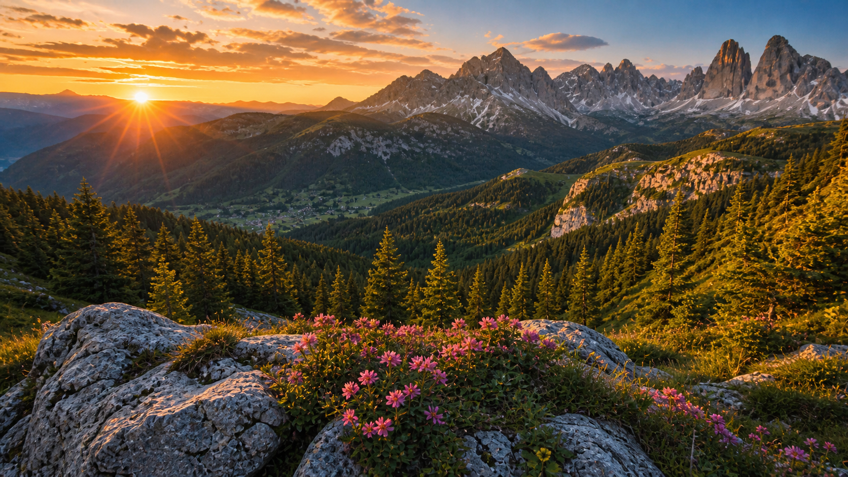 Paysage avec premier plan net jusqu'à l'horizon